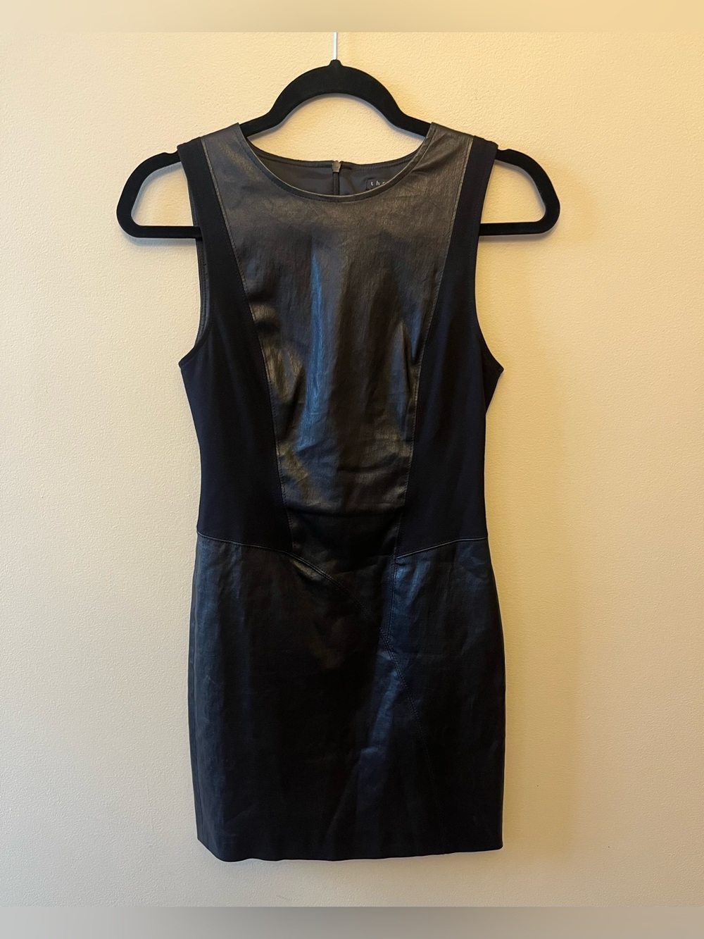 Theory Leather Mini Dress with Knit Panels Women's Size 2 Black Bikercore Moto
